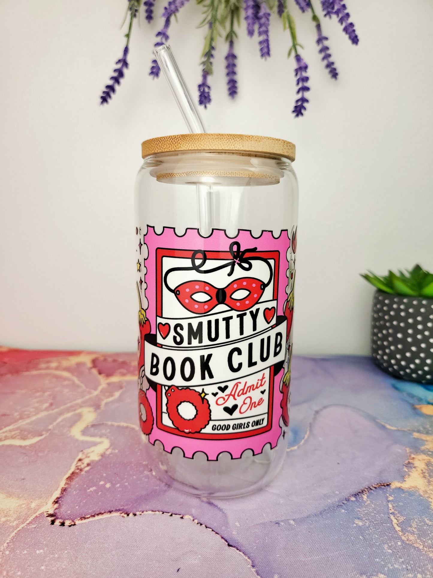 'Smutty Book Club' 16oz Libbey Glass Can