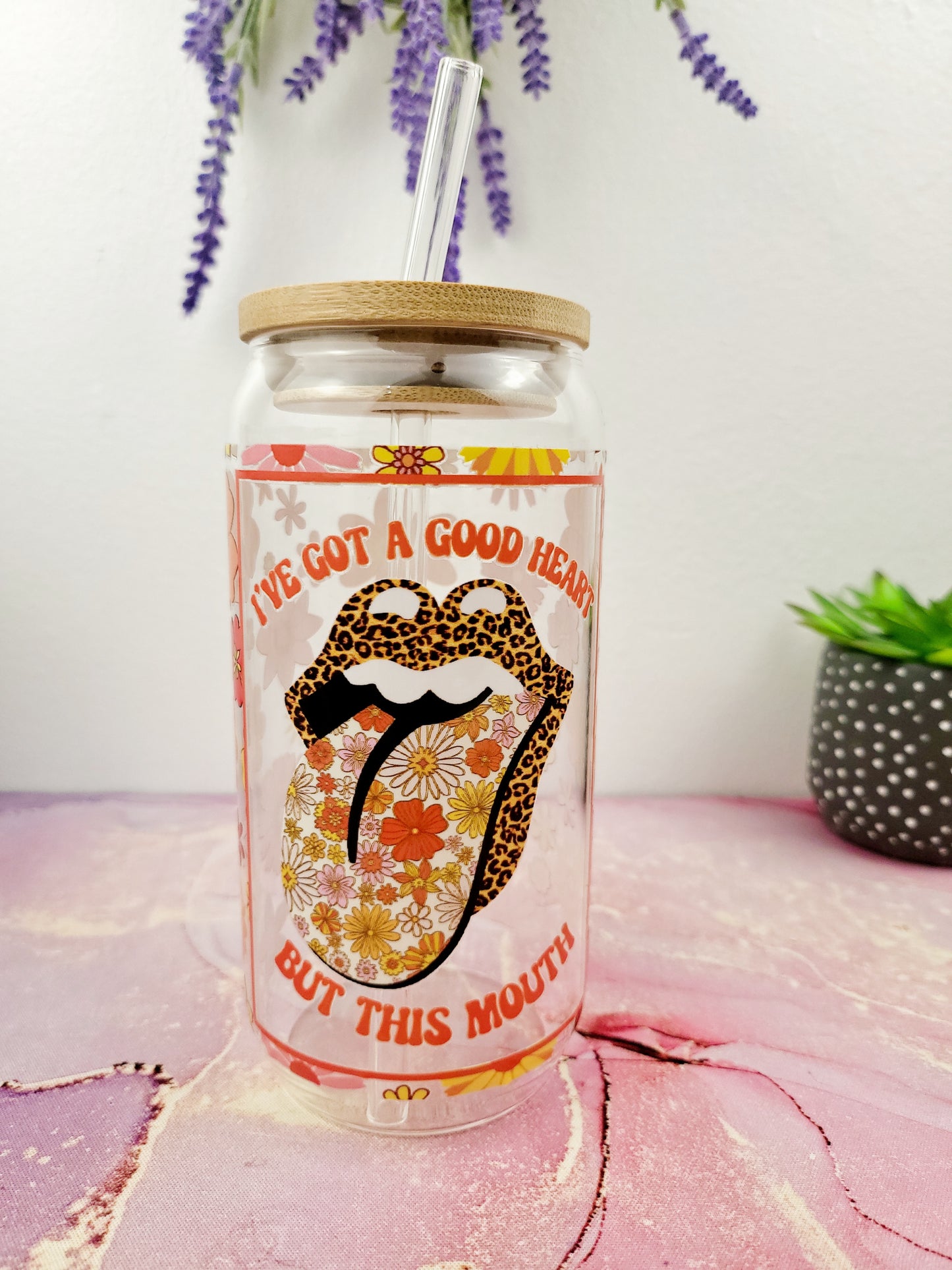 'I've Got a Good Heart But This Mouth' 16oz Libbey Glass Can