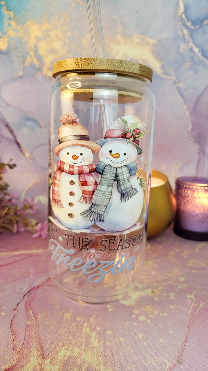 'Snowman Season' 16oz Libbey Glass Can