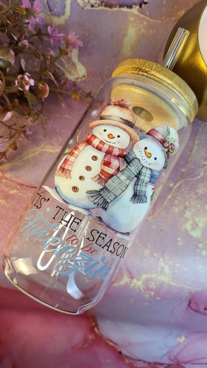 'Snowman Season' 16oz Libbey Glass Can