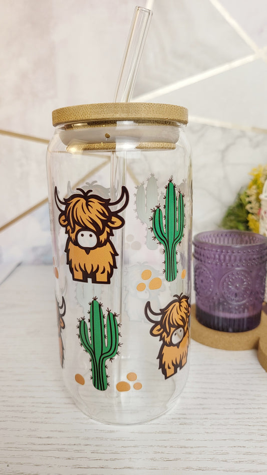 'Highland Cow' 16oz Libbey Glass Can