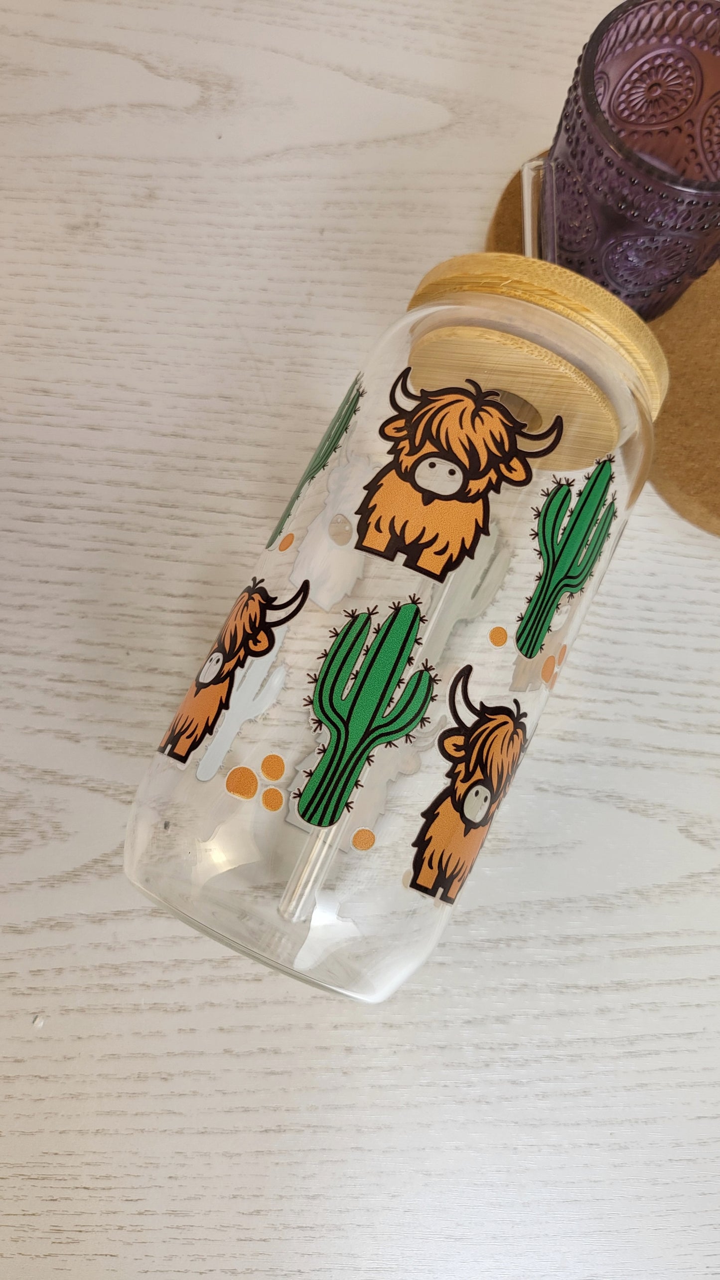 'Highland Cow' 16oz Libbey Glass Can