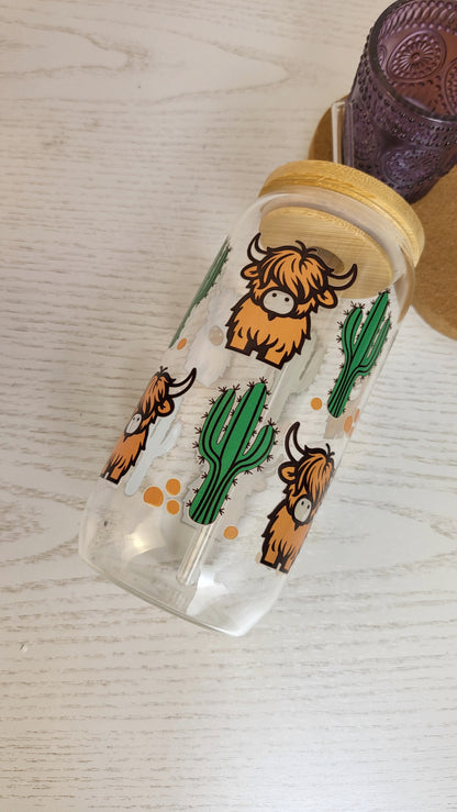 'Highland Cow' 16oz Libbey Glass Can