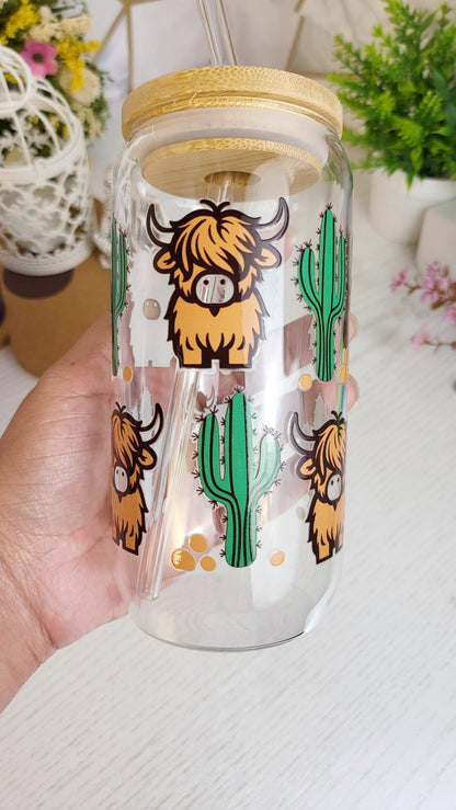 'Highland Cow' 16oz Libbey Glass Can
