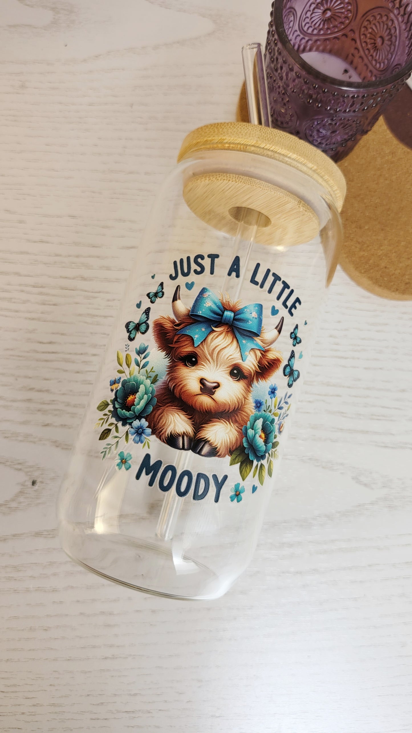 'Just a Little Moddy - Highland Cow' 16oz Libbey Glass Can