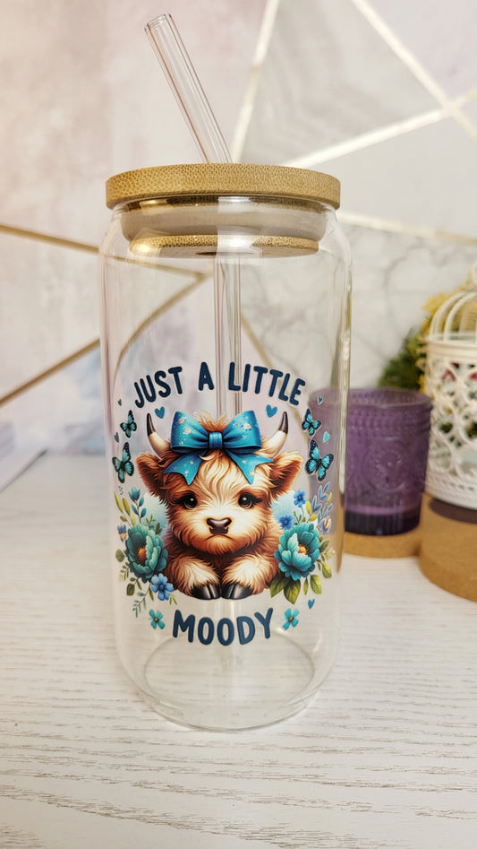 'Just a Little Moddy - Highland Cow' 16oz Libbey Glass Can