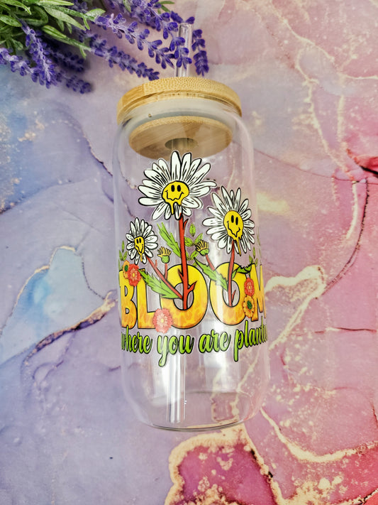 'Bloom Where You Are Planted' 16oz Libbey Glass Can