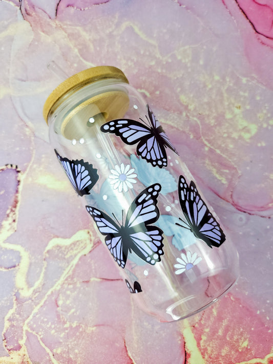 'Butterflies' 16oz Libbey Glass Can
