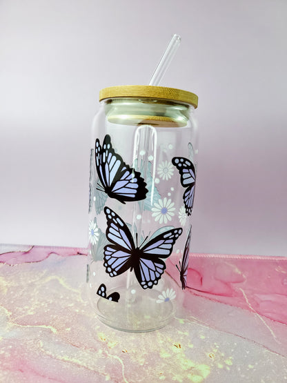 'Butterflies' 16oz Libbey Glass Can