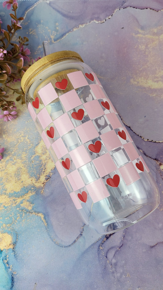 'Checkered Hearts' 16oz Libbey Glass Can