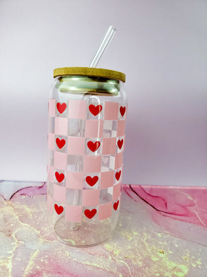 'Checkered Hearts' 16oz Libbey Glass Can