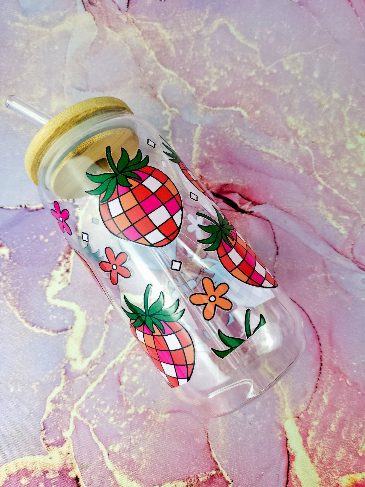 'Disco Strawberry' 16oz Libbey Glass Can