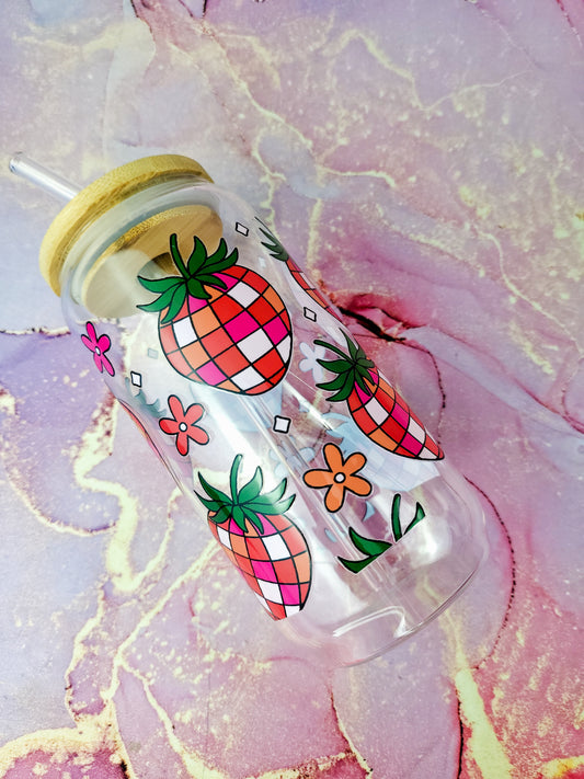 'Disco Strawberry' 16oz Libbey Glass Can