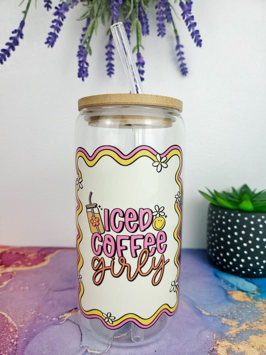 'Iced Coffee Girly' 16oz Libbey Glass Can
