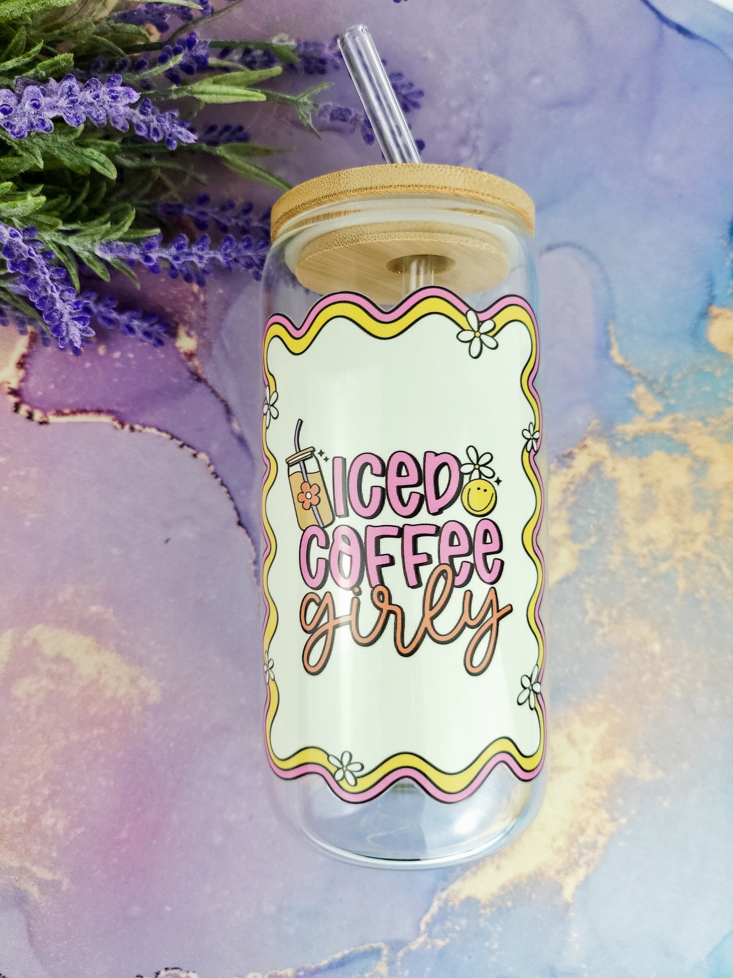 'Iced Coffee Girly' 16oz Libbey Glass Can