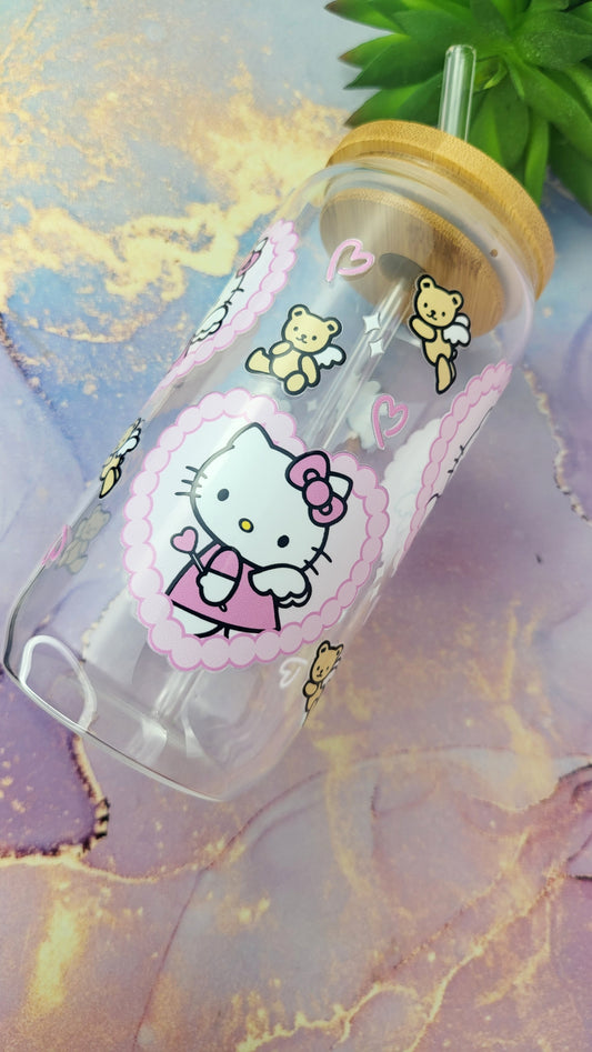 'Kawaii Angel Kitty' 16oz Libbey Glass Can