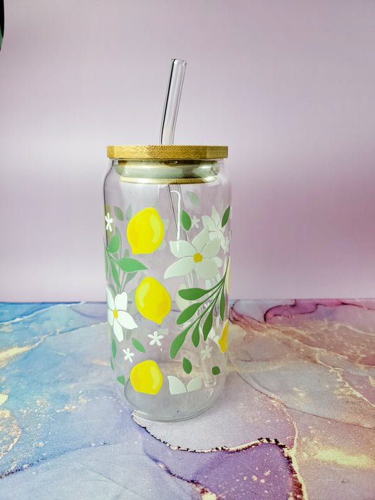 'Lemon Bloom' 16oz Libbey Glass Can