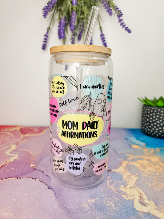 'Mom Daily Affirmation' 16oz Libbey Glass Can