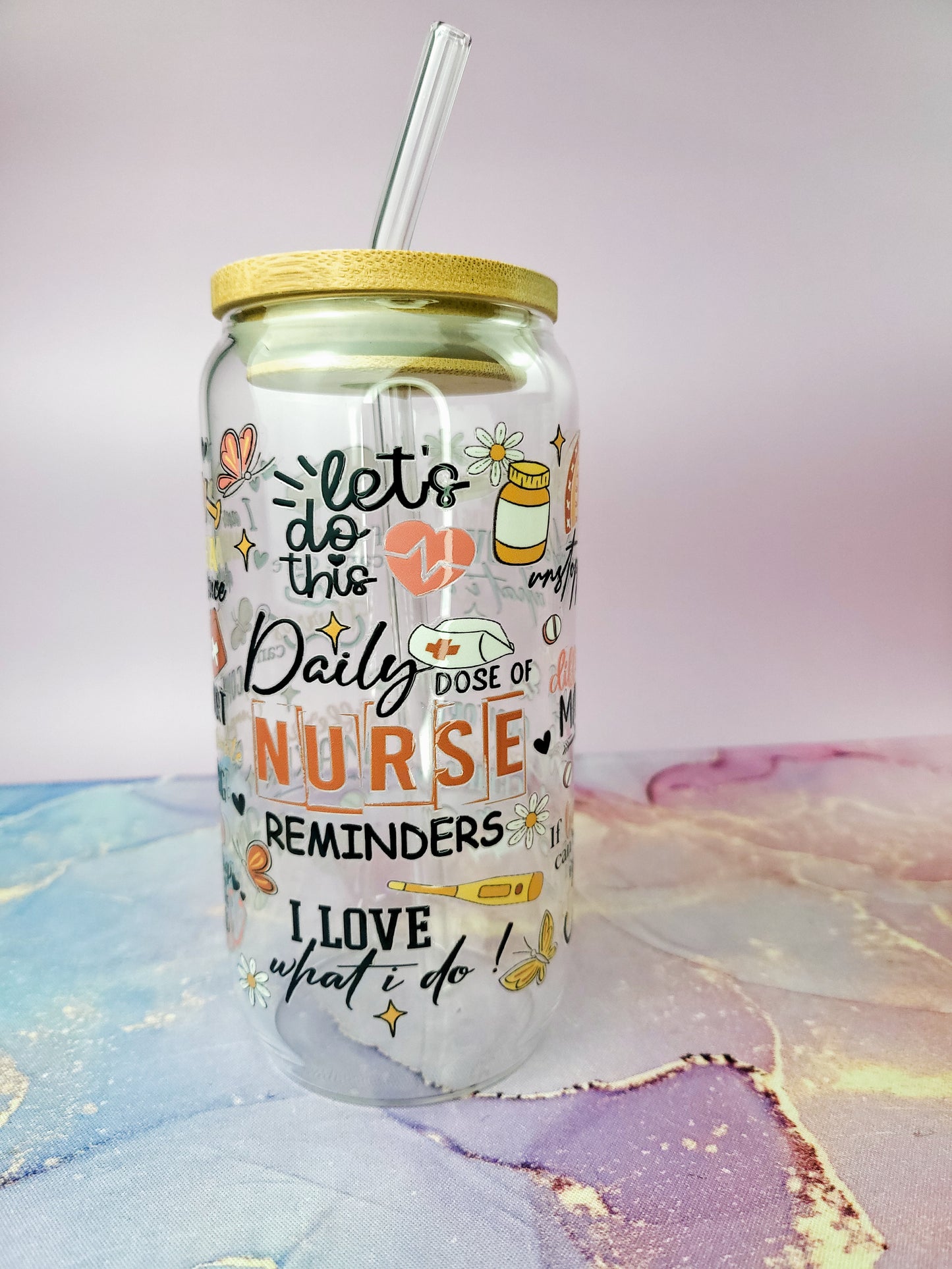 'Nurse Daily Reminders' 16oz Libbey Glass Can