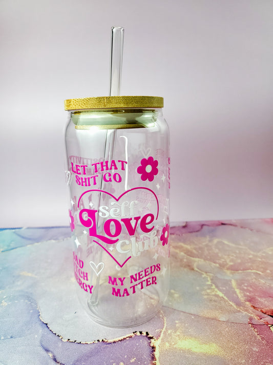 'Self Love Club' 16oz Libbey Glass Can