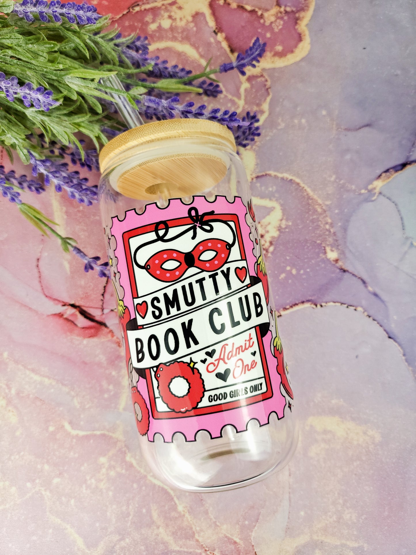 'Smutty Book Club' 16oz Libbey Glass Can