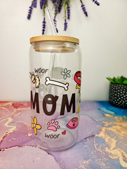 'Dog Mom' 16oz Libbey Glass Can