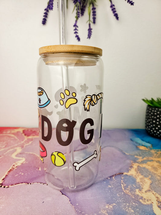 'Dog Mom' 16oz Libbey Glass Can