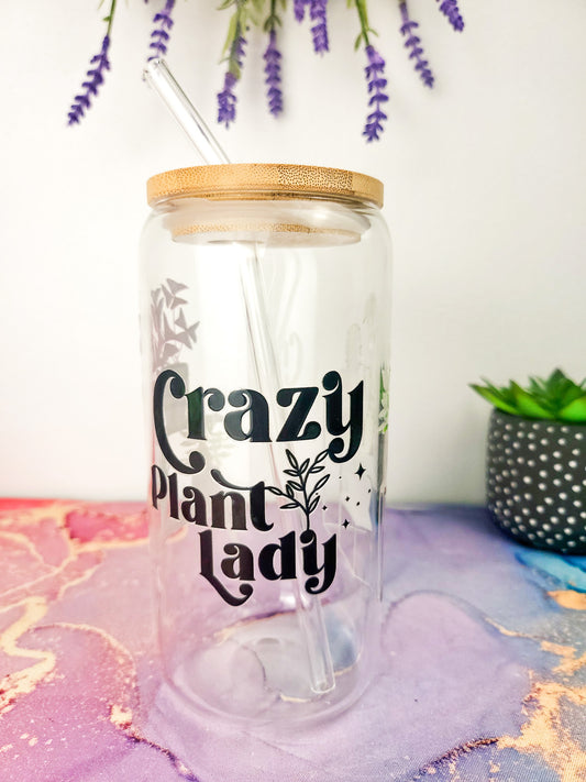 'Crazy Plant Lady' 16oz Libbey Glass Can