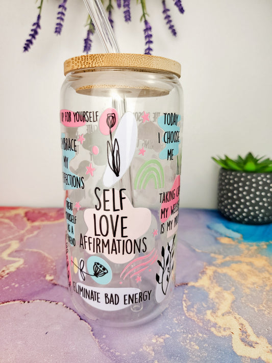 'Self Love Affirmations' 16oz Libbey Glass Can