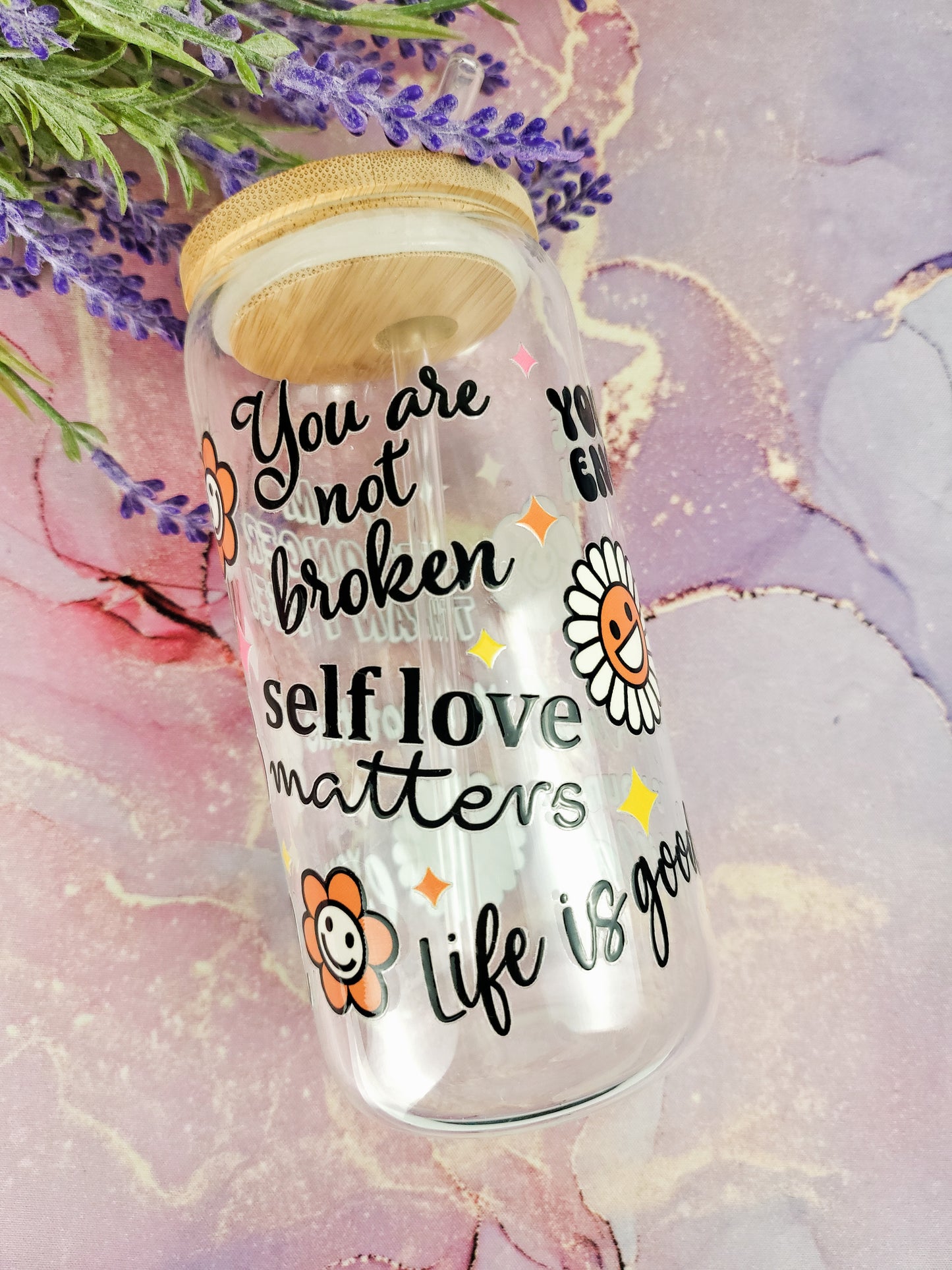 'Self Love Matters' 16oz Libbey Glass Can